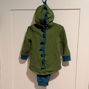 Kickee Pants Green Dinosaur Hoodie with Blue Accents